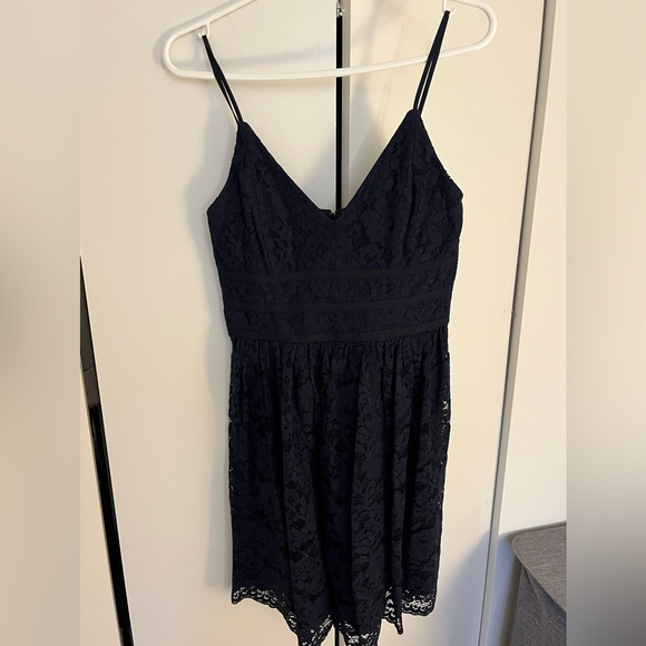 Wish Me Luxe Navy Blue Lace Skater Dress - Picture 3 of 9